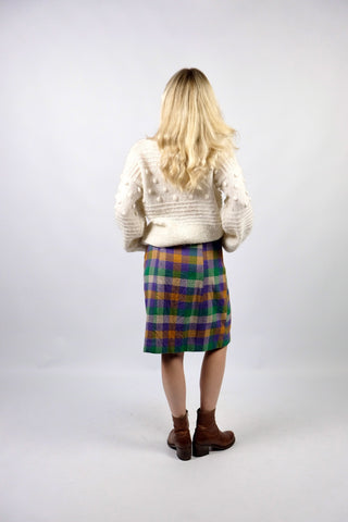 Vintage 70s High Waist Wolle Karo Rock - XS