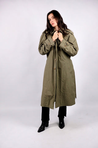 Vintage 80s/90s Baumwolle Mix Trenchcoat Oliv - L