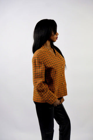 Vintage 90s Wolle & Kaschmir Karo Blazer - M/L