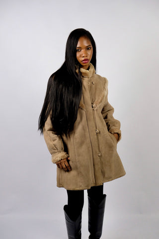 Vintage 70s Shearling Ledermantel - XS