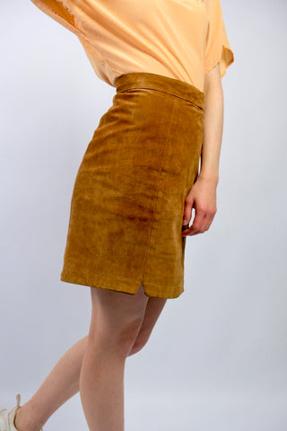 Vintage 70s High Waist Wildleder Minirock - XS