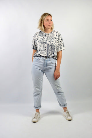 Vintage 90s Mid Waist Straight Leg Jeans Hellblau - L
