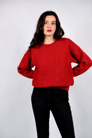 Vintage 70s/80s Schurwolle Mix Pullover Rot - XS/S