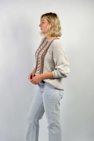 Vintage 90s Handmade Baumwolle Zopfstrick Pullover - M