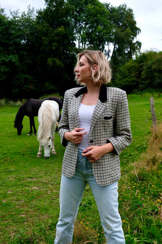 Vintage 90s Wolle Mix Hahnentritt Blazer - L