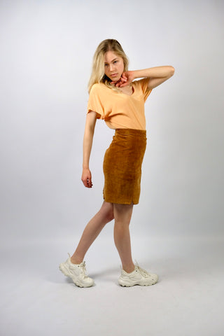Vintage 70s High Waist Wildleder Minirock - XS