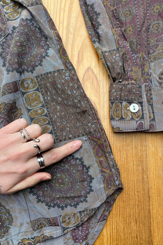 Vintage 80s/90s Boho Crazy Pattern Viskose Hemd - M/L