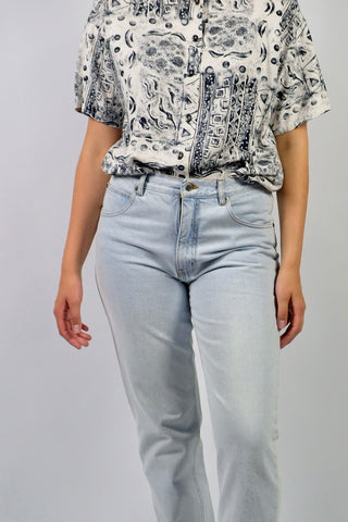 Vintage 90s Mid Waist Straight Leg Jeans Hellblau - L