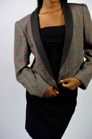 Vintage 80s/90s Schurwolle Karo Crop Blazer - S/M