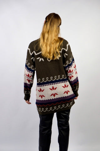 Vintage 80s/90s Deadstock Wolle Norwegermuster Long Pullover - M