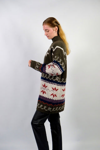 Vintage 80s/90s Deadstock Wolle Norwegermuster Long Pullover - M