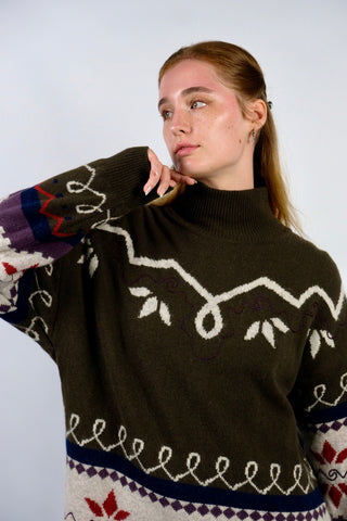 Vintage 80s/90s Deadstock Wolle Norwegermuster Long Pullover - M