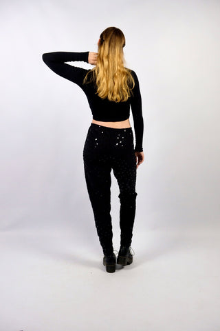 Vintage 80s High Waist Pailletten Hose - M