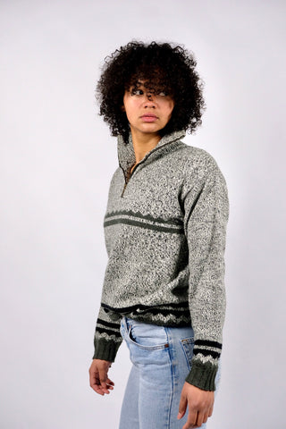 Grau melierter 90s Pullover mit Half Zip Kragen – entspricht ca. einer S/M (unisex tragbar)