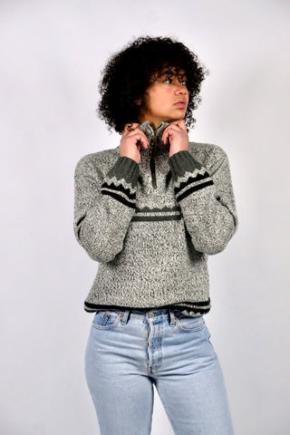 Grau melierter 90s Pullover mit Half Zip Kragen – entspricht ca. einer S/M (unisex tragbar)