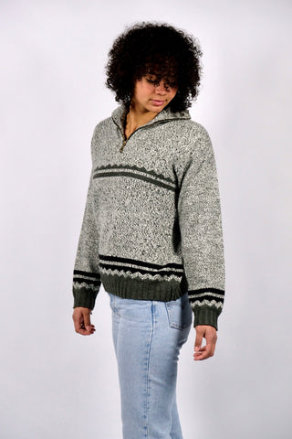 Grau melierter 90s Pullover mit Half Zip Kragen – entspricht ca. einer S/M (unisex tragbar)