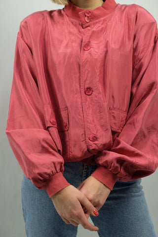80s/90s Seidenblouson in tollem Pink mit Schulterpolstern – unisex tragbar (Herren L, Damen XL und ideal für große Körpergrößen) – ein absolutes Highlight