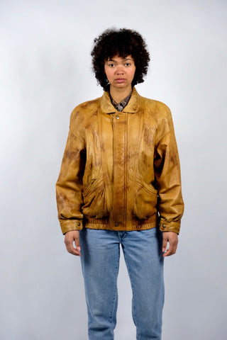 Vintage 80s/90s Bomber Lederjacke Senf Braun - M/L