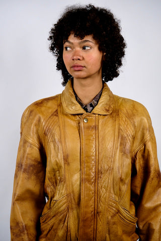 Vintage 80s/90s Bomber Lederjacke Senf Braun - M/L