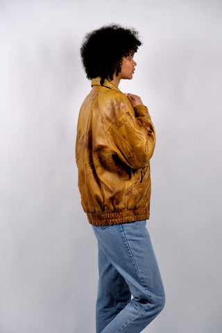 Vintage 80s/90s Bomber Lederjacke Senf Braun - M/L