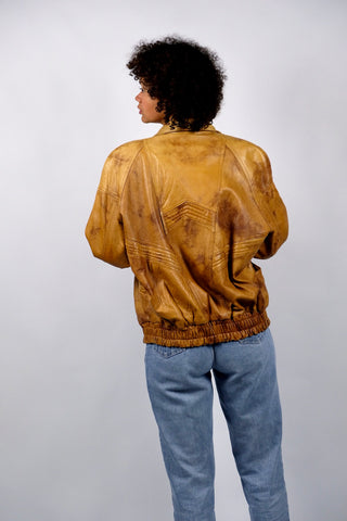Vintage 80s/90s Bomber Lederjacke Senf Braun - M/L