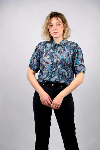 Vintage 80s/90s Crazy Pattern Seidenhemd - M/L