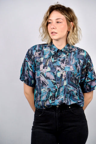 Vintage 80s/90s Crazy Pattern Seidenhemd - M/L