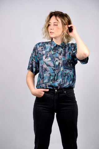 Vintage 80s/90s Crazy Pattern Seidenhemd - M/L