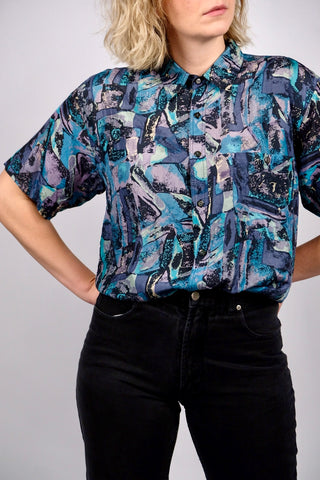 Vintage 80s/90s Crazy Pattern Seidenhemd - M/L