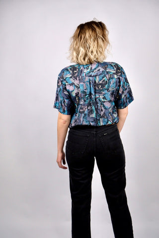 Vintage 80s/90s Crazy Pattern Seidenhemd - M/L