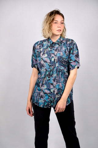 Vintage 80s/90s Crazy Pattern Seidenhemd - M/L