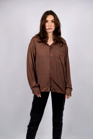 Vintage 90s Boho Print Viskose Hemd - M/L