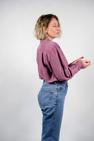 80s/90s Hemd aus reiner Seide in tollem Mauve-Farbton – unisex tragbar: Herren L, Damen L/XL und ideal für große Körpergrößen – ein absolutes Highlight