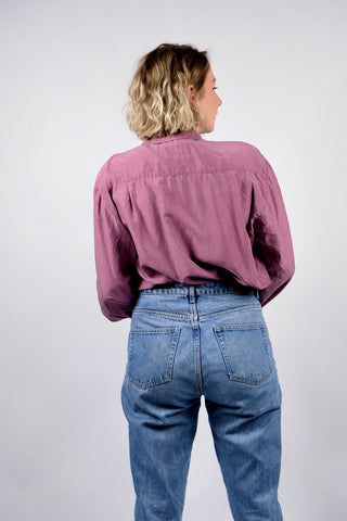 80s/90s Hemd aus reiner Seide in tollem Mauve-Farbton – unisex tragbar: Herren L, Damen L/XL und ideal für große Körpergrößen – ein absolutes Highlight