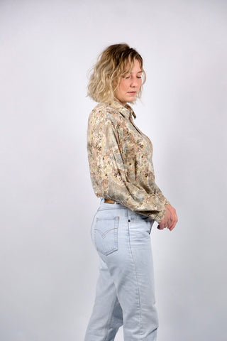 90s Hemd made in Italy aus reiner Viskose mit Crazy Pattern Print in tollen Farben (Graugrün/Salbei, Pistazie und Altrosa-Terracotta) – unisex tragbar: ideal für eine heutige Herren-L oder Damen-L/XL und für große Körpergrößen zu empfehlen – ein absolutes Highlight