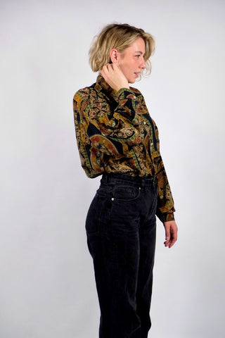 Vintage 80s/90s Boho Crazy Pattern Cupro Hemd - L/XL