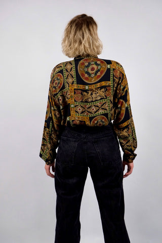 Vintage 80s/90s Boho Crazy Pattern Cupro Hemd - L/XL