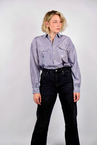 90s Seidenhemd in Lavendel – unisex tragbar: Herren M, Damen M bis L je nach gewünschter Passform – ein absolutes Highlight