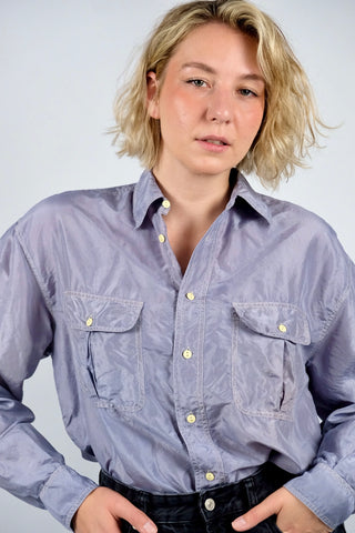 90s Seidenhemd in Lavendel – unisex tragbar: Herren M, Damen M bis L je nach gewünschter Passform – ein absolutes Highlight