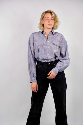 90s Seidenhemd in Lavendel – unisex tragbar: Herren M, Damen M bis L je nach gewünschter Passform – ein absolutes Highlight