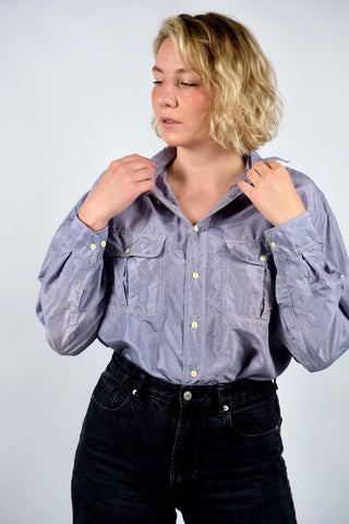 90s Seidenhemd in Lavendel – unisex tragbar: Herren M, Damen M bis L je nach gewünschter Passform – ein absolutes Highlight