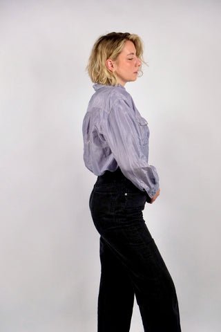 90s Seidenhemd in Lavendel – unisex tragbar: Herren M, Damen M bis L je nach gewünschter Passform – ein absolutes Highlight