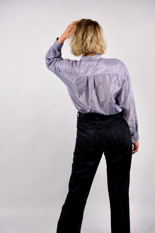 90s Seidenhemd in Lavendel – unisex tragbar: Herren M, Damen M bis L je nach gewünschter Passform – ein absolutes Highlight