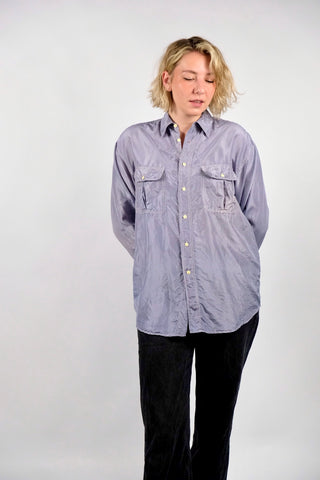 90s Seidenhemd in Lavendel – unisex tragbar: Herren M, Damen M bis L je nach gewünschter Passform – ein absolutes Highlight