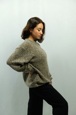 80s/90s Strickpullover made in Italy - Braun, Beige und Grau meliert - unisex tragbar (Herren M, Damen L bis XL), ein tolles Basic Stück