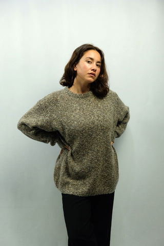 80s/90s Strickpullover made in Italy - Braun, Beige und Grau meliert - unisex tragbar (Herren M, Damen L bis XL), ein tolles Basic Stück