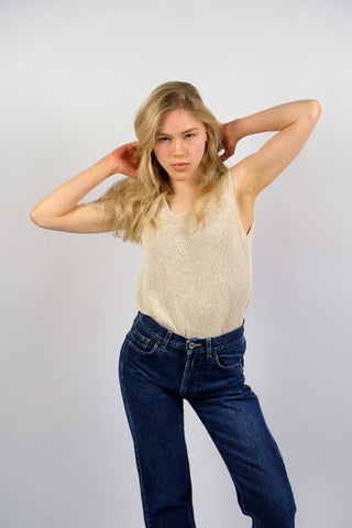 Gestricktes 90s Seidentop in Creme/Beige – wir empfehlen es einer heutigen XS – ein hochwertiges Basic Highlight