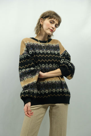 Vintage 80s/90s Wolle Mix Boho Strickmuster Pullover - M