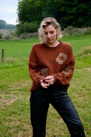 Vintage 80s/90s Pullover mit Besatz Rotbraun Rost - XXL