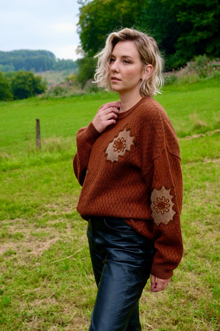 Vintage 80s/90s Pullover mit Besatz Rotbraun Rost - XXL